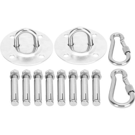 Kit de fixation pour hamac en acier inoxydable, kit de suspension pour balançoire, plaque de fixation au plafond, mousqueton (1/4)