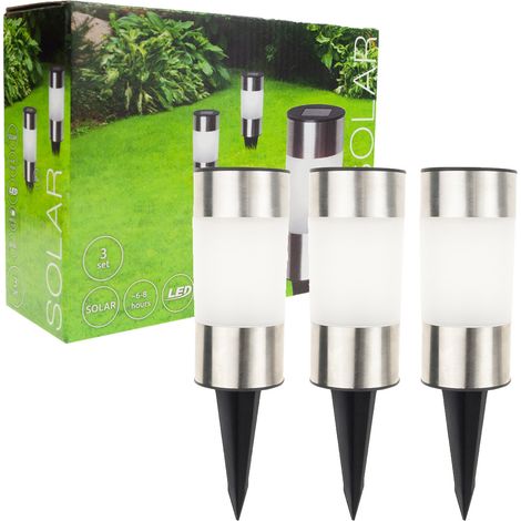 TG71391 Gartenlampe 3er-Set LED Solar Edelstahl Bodenbefestigung Solarmast