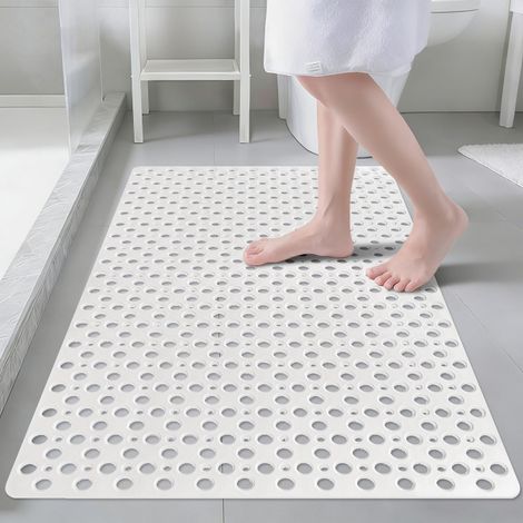 Tapis de douche antidérapant - 80 x 120 cm - En TPE souple - Avec ventouses - Pour douche ou baignoire - Grand tapis rectangulaire (blanc, 80 x 120 cm) (1/5)