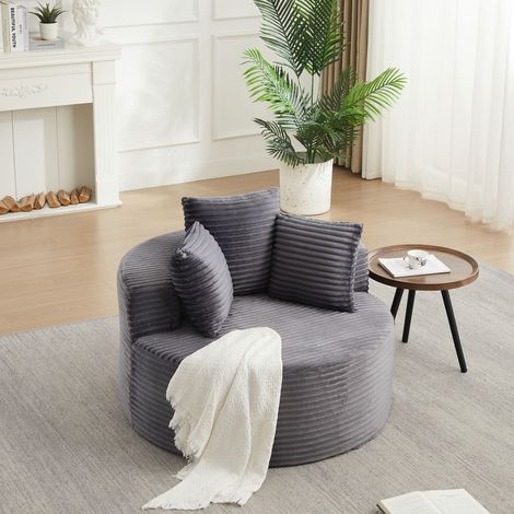 Fauteuil rond 110 cm en velours côtelé avec 3 coussins décoratifs, siège confortable style minimaliste (1/5)