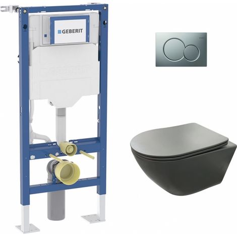 Pack Geberit UP320 + Cuvette sans bride KELOS Flush Gris Foncé + Plaque Sigma Chromé Mat