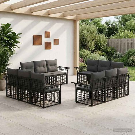 Conjunto de sofás de exterior 12 pcs Negro y Gris oscuro (1/5)