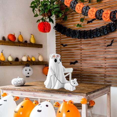 (1 pièce) Statue fantôme d'Halloween, fantôme et chien courant, statue de chien fantôme, décoration d'Halloween amusante, statue d'Halloween, déc (1/5)