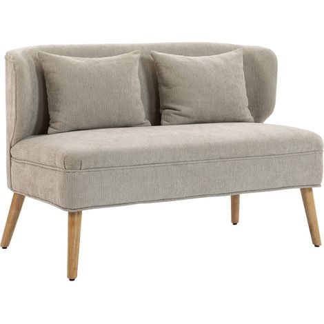 Sofá de 2 plazas en chenilla beige con respaldo tipo ala y patas de madera (1/4)