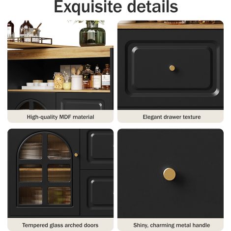 Bar pivotant à 360°, simple et moderne, adapté à la chambre, au salon et à la salle à manger, 2 tiroirs, étagère à snacks, compartiment ouvert, buffet pivotant avec étagères et porte en verre cintré, (1/5)