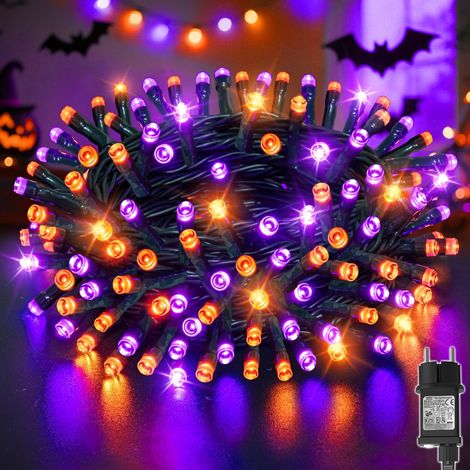 Guirlande lumineuse d'Halloween - 30 m - 300 LED - Orange et violet - Avec fonction mémoire et minuterie - 8 modes d'éclairage - Étanche - Pour l'intérieur et l'extérieur - Décoration
