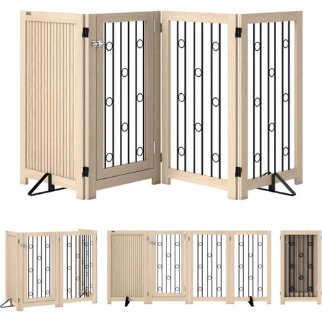 Pour sécuriser couloir et escalier, barrière pour chien autoportante avec porte, design pliable 4 panneaux (1/5)
