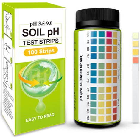 Kit de test de pH du sol – 100 bandelettes (plage 3,5-9) – Utilisation pour le jardin, la pelouse, la ferme, le potager, la terre, le compost et les plantes d'intérieur et d'extérieur.