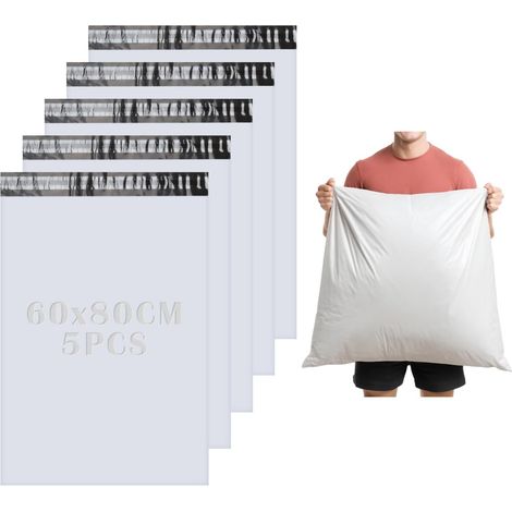 HENGBIRD 5er-Pack große Verpackungsbeutel für Vintage-Pakete – Große Plastikumschläge – 60 x 80 cm – Wasserdichte Versandtaschen – Weiß (1/5)
