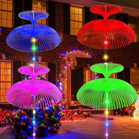 Ensemble de 4 lampes solaires d'extérieur en forme de méduses, idéal pour les pelouses, les balcons, les terrasses et pour Noël.