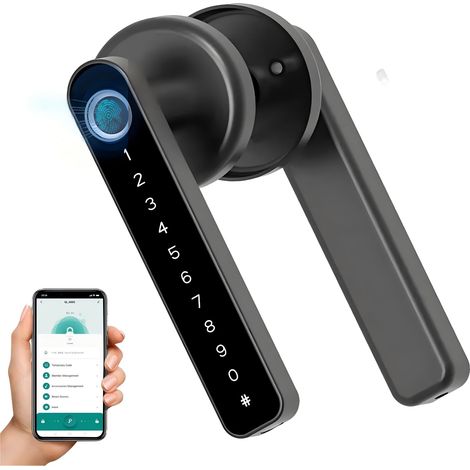 Serrure intelligente pour portes intérieures, serrure de porte électronique avec empreintes digitales et 4 options de déverrouillage pour chambre à coucher et bureau (épaisseur de porte 30 à (1/5)