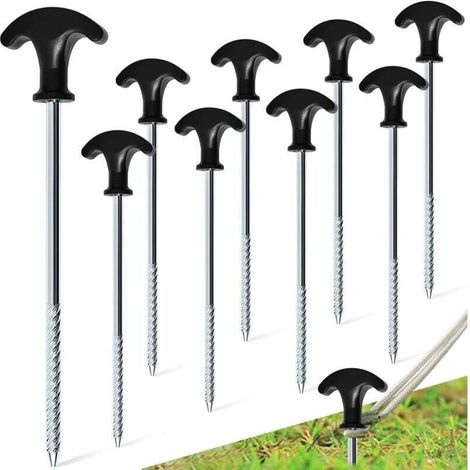 Lot de 12 Piquets de Tente Galvanisés Antirouille Piquets de Camping Robuste pour Sol Dur, Piquet à Vis 20cm Résistance aux Vents Forts, Accessoires de Tente pour Jardin Camping Voyage (1/4)