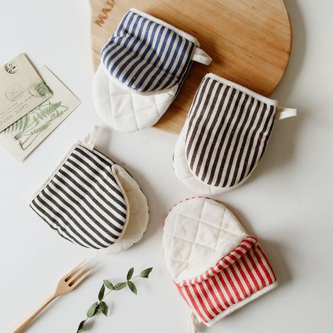 2 pièces de gants de cuisine rayés résistants à la chaleur, gants de cuisson isolants contre la chaleur - accessoire de cuisine noir (1/5)