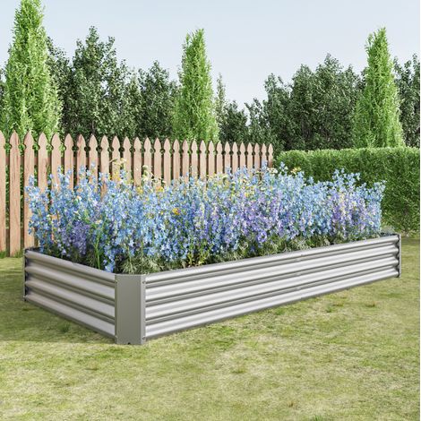 Erhöhtes Metall-Hochbeet 232x113,5x30 cm Silber, bodenlos, stabil für Garten – MEUBLIV (1/5)