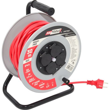 Awtools przedłużacz bęben metal profi pro 40m 3x2,5mm czerwony 16a / 3680w / ip44 (1/4)