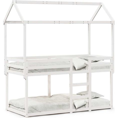 Maison Exclusive - Etagenbett mit Dach Weiß 90x200 cm Massivholz