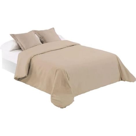 Parure de couette - JUANIO - 260x240 cm - Beige - Anti-acariens - Polyester-coton 114 g/m²