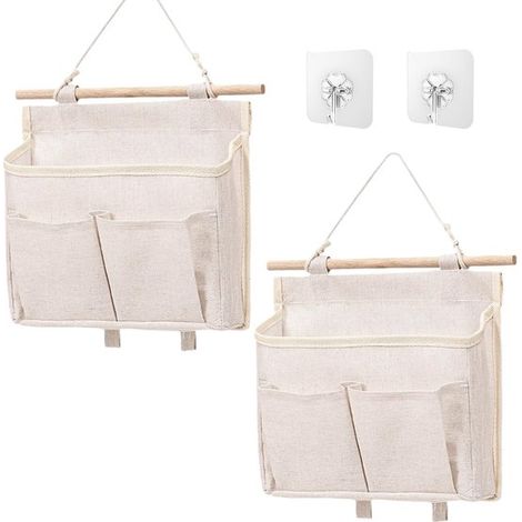 Dailygoods,Bolsa de almacenamiento colgante,2 piezas,Dimensiones 27x25x6 cm,Beige,Organizador de pared (1/5)