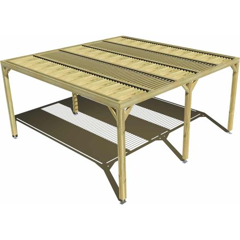 Pergola bois • 5m x 5m • indépendante • sens profondeur • lames orientables bioclimatiques incluses • livraison comprise (1/3)