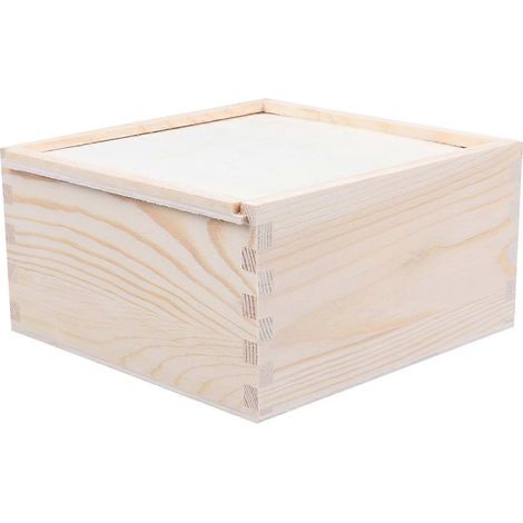 Boîte cadeau en bois de 14,7 x 14,6 x 7,6 cm avec couvercle à pression, simple boîte à bijoux carrée pour ranger bracelets et cadeaux d'anniversaire.-14.7X14.6cm (1/3)