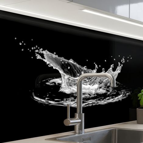 REVETEMENT MURAL DE CUISINE, CRÉDENCE DE CUISINE Eau - Splash - Eau - Noir 80x60 (1/5)
