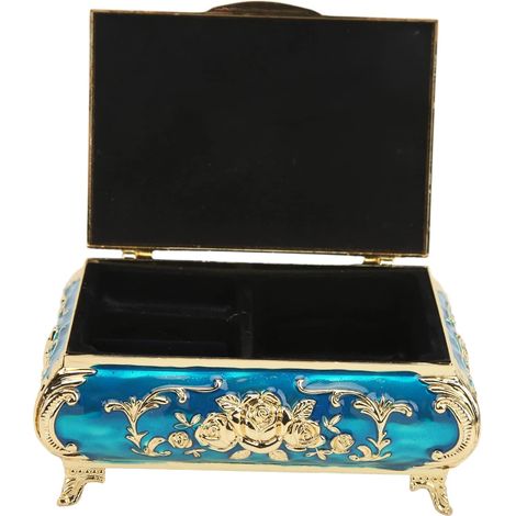 Boîte à Bijoux Vintage, Boîte De Rangement De Bijoux en Relief De Rose, Brillante Et Exquise, Résistante à la Rouille, Décoration pour Cadeaux De Vacances à la Maison(Bleu) (1/5)