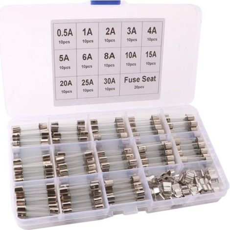 150Pcs 6X30mm Professionnel Voiture Fast-Souffler Verre Tube Fusible Kit: 130Pcs Rapide Coup Verre Tube Fusible + 20Pcs Fusible Siège, avec Transparent Plastique Boîte