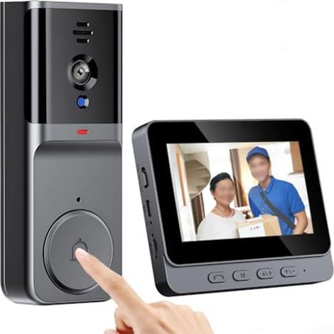 Sonnette vidéo sans fil, sans WiFi, audio bidirectionnel, caméra activée avec écran, interphone vidéo 1080p, design étanche pour une utilisation en extérieur