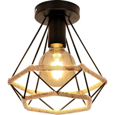 COMELY Luce del soffitto industriale Stroppa intrecciata nella lampada del soffitto in ferro nero in ferro vintage E27 per sospensione nera per corridoio portico in ingresso 20 cm (lampadina non inclu (1/5)