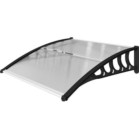 Auvent porte fenêtre imperméable transparent aluminium polycarbonate noir 103x96,5x27cm