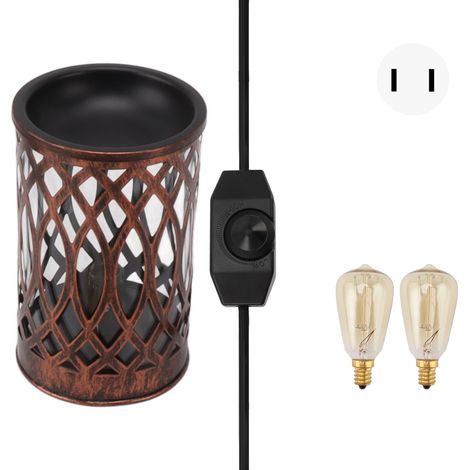 Ortviai Lampe chauffe-cires électrique avec coque en maille ajourée pour décoration intérieure – réglable, en fer et verre (1/5)