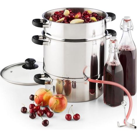 Klarstein Applebee Extracteur de jus électrique à vapeur sur 3 niveaux - Puissance 1500W - Capacité 8 litres - Poignée froide - Inox