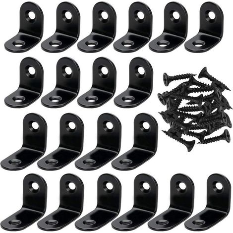 Lot de 20 supports d'angle en forme de L avec 40 vis, équerres d'angle pour bois en acier inoxydable Noir (1/5)