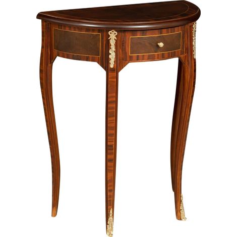Biscottini – Table console en bois plaqué noyer – Incrustations faites à la main – Décorations en bronze – Dimensions 61x30x75 cm (1/5)