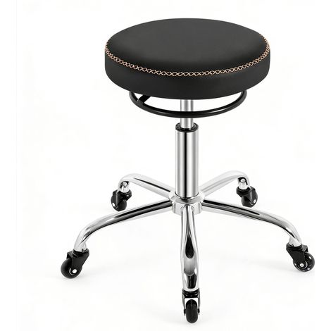 Tabouret de bureau pivotant avec roulettes, siège rembourré en PU, hauteur réglable 46-58 cm, diamètre 49 cm, cadre métal (1/5)