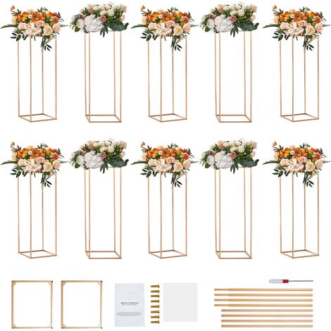Mophorn 10 Stück 31,5 Zoll/80 cm eleganter Blumenständer für Hochzeiten, Acryllaminat und Metallvase, goldenes geometrisches Tafelaufsatz-Präsentationsregal für Veranstaltungen, Partys und Empfänge