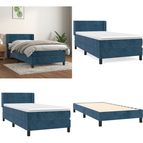 Boxspringbett mit Matratze Dunkelblau 100x200 cm Samt - Samtbett - Boxspringbett - Doppelbett - Bettauflage - Matratze - Home & Living (1/5)