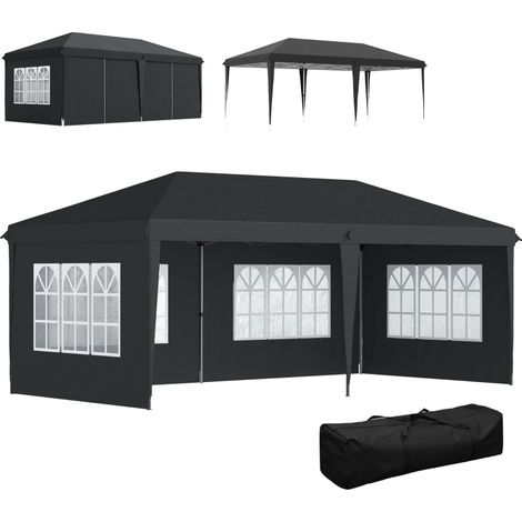 Pop-up Faltpavillon 3x6 m, wasserdicht, mit 4 Seitenwänden und Fenstern, UV-Schutz, inkl. Tragetasche, Schwarz