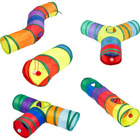Tunnel arc-en-ciel pour chats - Double extrémité, léger, pliable, facile à ranger, jouet amusant pour animaux de compagnie - Forme en S (1/5)