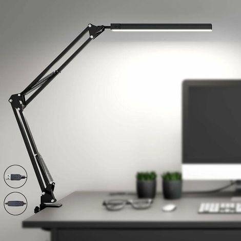 LED Desk Lamp with Clamp, Eye-Care Dimmable Reading Light, 3 Color Modes Swing Arm Lamp, USB Clip-on Table Lamp, Daylight Lamp for Desk Accessories, Work Bench, Architect [Energy Class A+++] (1/5)