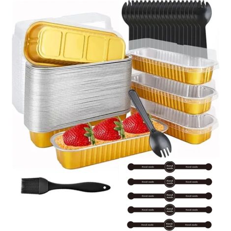 Petit moule rectangulaire avec couvercle (paquet de 150) - Moule à gâteau jetable doré, idéal pour gâteaux, cheesecakes, pains et brownies (1/5)