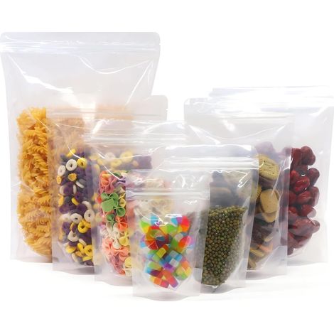 100 x Clear Frozen Food Bags 18x26cm, Reusable Upright Pouches with Zippers, Thermo Tear Notch Packaging Bag (1/5)
