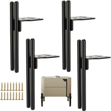 4 Pieds de Meubles Metal Noir, Pied Canapé de Rechange Moderne, Pied pour Table Basse de 15cm, Meuble TV, Armoire Salle de Bain avec Vis+Protection du Sol+Base Silencieuse Antidérapante (1/5)