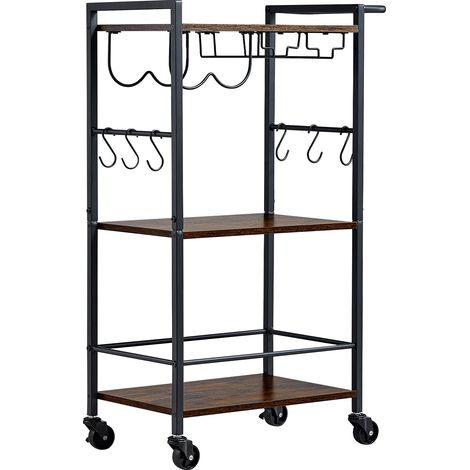 VEVOR Barwagen 3 Ebenen, Servierwagen Getränkewagen mit Weinregal & Glashalter, Industrieller Rollwagen, Küchenwagen Hausbar, 20 kg Tragkraft pro Ebene, 510 x 280 x 840 mm, Rustikales Braun & Schwarz (1/5)