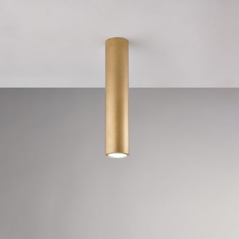 Plafoniera in ferro laccato bianco GU10 con decorazione oro antico 1 luce H.30 - Ø8