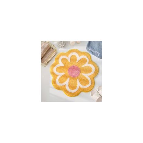 Joli tapis de bain, doux et moelleux, en forme de fleur, en microfibre, absorbant l'eau, antidérapant, pour toilettes, baignoire, douche, salle de bain, 80 cm x 80 cm, jaune