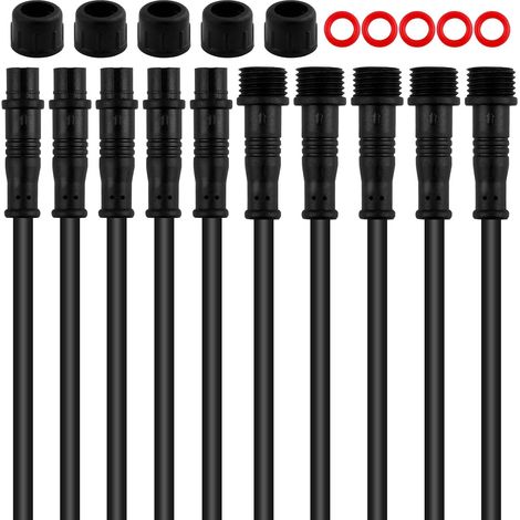 5 Pièces Connecteur Étanche 2 Fils - Connecteur Mâle et Femelle pour LED, 2 Broches, Câble d'Extension 20AWG 20 cm, pour Bandes Lumineuses LED, Utilisation en Extérieur, Voitures, Bateaux (1/5)