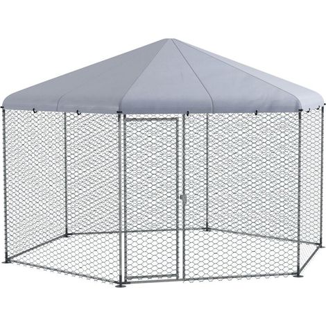 Parc poulailler 10 m² avec abri couvert - Enclos grillagé 400x346x263 cm pour 10-15 poules - Espace extérieur sécurisé (1/5)