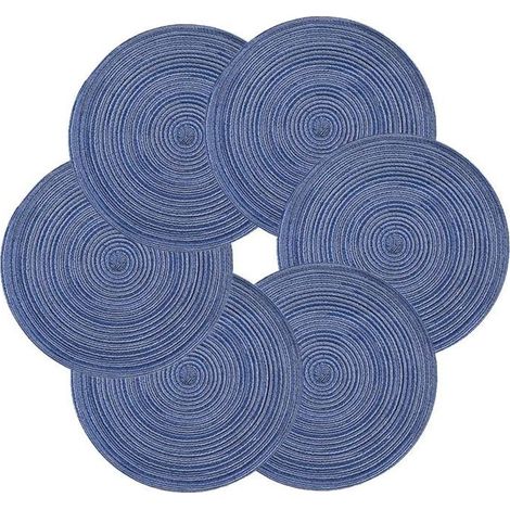 Un ensemble de 6 sets de table ronds, lavables et antidérapants, adaptés aux tables de cuisine et aux salles à manger (38 cm). (1/4)