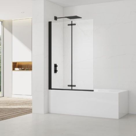 Swiss Aqua Technologies Mampara de baño de cristal SK 150x105 cm 2 paneles plegables, orientación izquierda y derecha, negro (SATVZSKNEW105C)